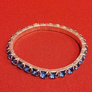 Blue Rhinestone Stretch Bracelets Silver Tone Elastic Bracelet Fashion Jewelry